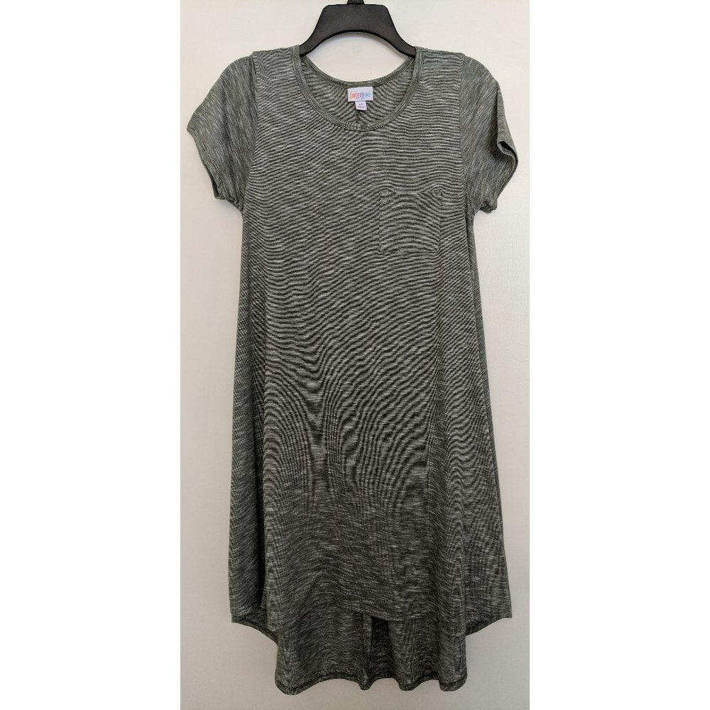 Lularoe Carly Dress Green Heathered Breast Pocket Short Sleeve Women's Size XS